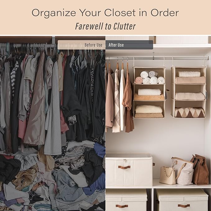 StorageWorks 6-Shelf Jumbo Closet Organizers, Two 3-Shelf Separable Hanging Shelves for Closet, 13" D x 15" W x 48 ¼"H,Mixing of Beige, White & Ivory