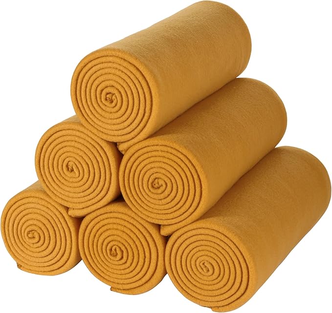 CAI TENG Fleece Throw Blanket Bulk 6 Pack Kid Blankets Soft Lightweight Cozy Polar Fleece 50 x 60 Throws Solid Pet-Friendly Bed Sofa Couch Fleece Fabric Travel Wedding Outdoor Mustard Yellow