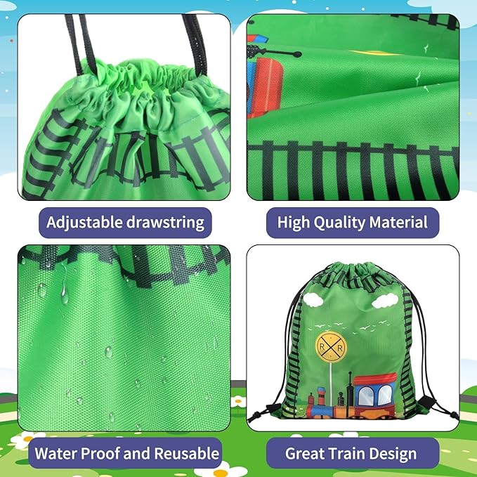 98 Pcs Train Party Favors,Train Print Party Supplies Include Stickers Stamps Keychains Slap Bracelets and Drawstring Bags Party Decorations for Kids TrainTheme Birthday supplies (A-Train)