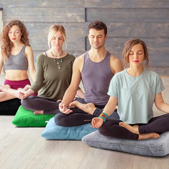 12 Pcs Faux Rabbit Fur Floor Pillows for Adults 15.7'' Large Floor Cushions 2.4'' Thick Soft Sitting Pillows Meditation Yoga Winter Christmas Family Party Classroom Tatami Nursery Chair Home