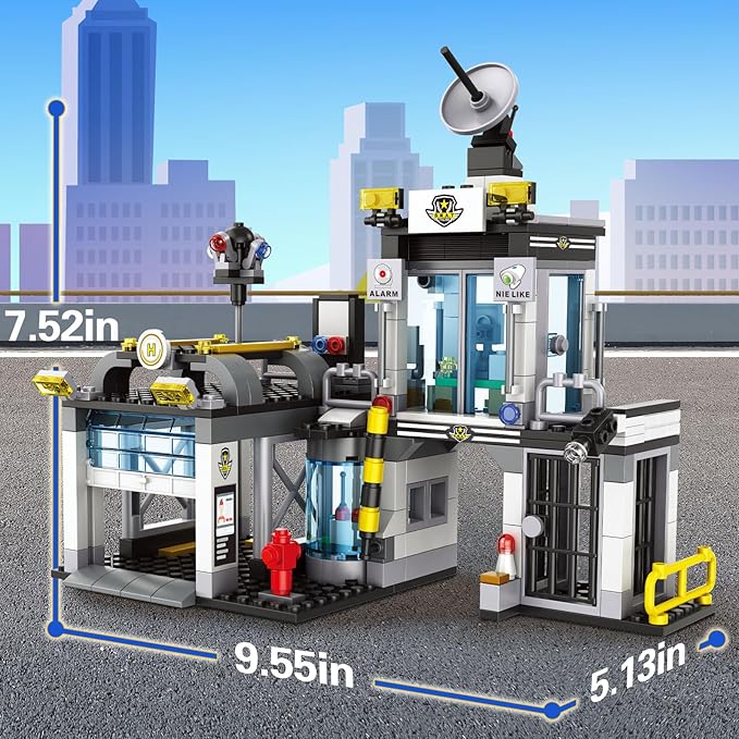 City Police Station Building Set, Compatible with Lego Police, 564PCS City Police Sets with Police Car, Motorcycle, Trailer and Drone, Compatible with Lego Police Kits, Gift for Boys 6-12