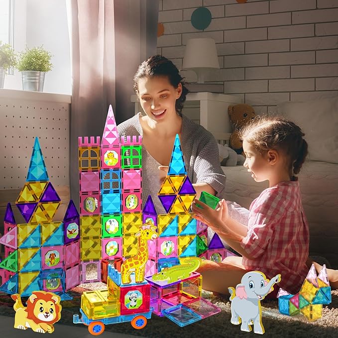 Jasonwell Magnetic Tiles Kids Magnetic Blocks Building Sets 3D Magnet Tile Building Toy Construction Educational STEM Toys Christmas Birthday Gifts for Toddlers Boys Girls 3 4 5 6 7 8 9 10 + Year Old