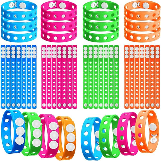 60 Pcs Silicone Kids Bracelets Neon Wristband 8 Inch Adjustable Rubber Charm Wristband with Holes for Shoe Charm Birthday Party Gifts School DIY Craft Goodie Bag Stuffer, 4 Colors