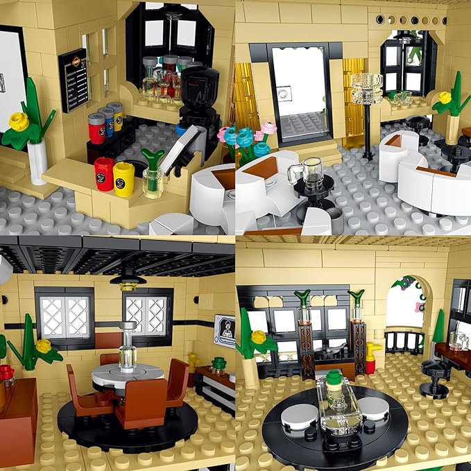 City Restaurant Architecture Building Kit with LED Lights,3 Levels City Restaurant Model Building Blocks Toy,for 12+Age Teen,Adult（1489 Pieces）