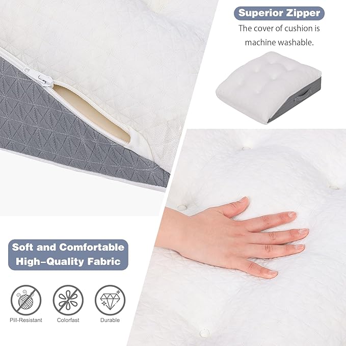 baibu Memory Foam Leg Elevation Pillow, Dual-Layer Patent Design Support Pillow to Raise Feet for Better Elevation, Circulation, Leg Swelling, or Sciatica - Wedge Design for Comfort and Recovery, 1PC