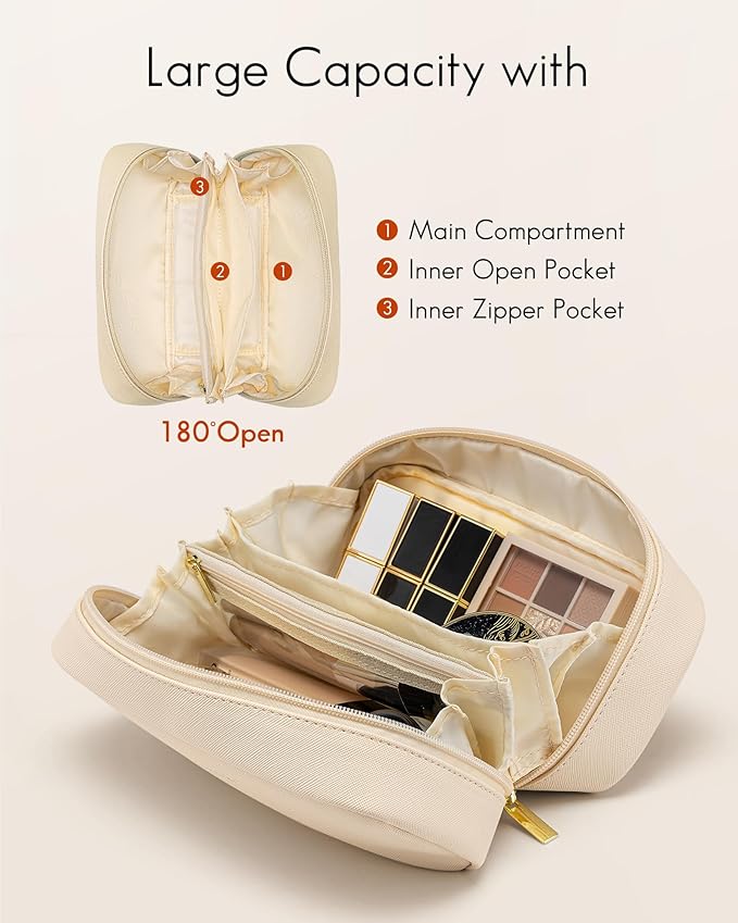 Vlando Small Makeup Bag,Makeup Pouch,Travel Makeup Organizer Bag Valentines Gifts for Women Purse Travel Accessories Toiletry Bag Skincare Bag-White