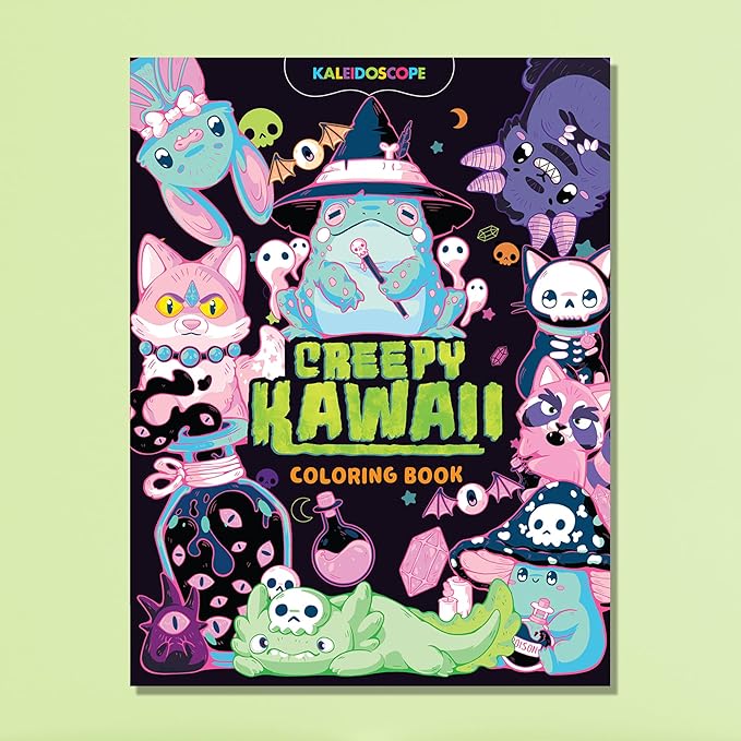 Hinkler Kaleidoscope: Creepy Kawaii Coloring & Activity Kit - Kids Cute Halloween Themed Coloring Book w/Glitter Stationery, Stickers & More, Ages 6+