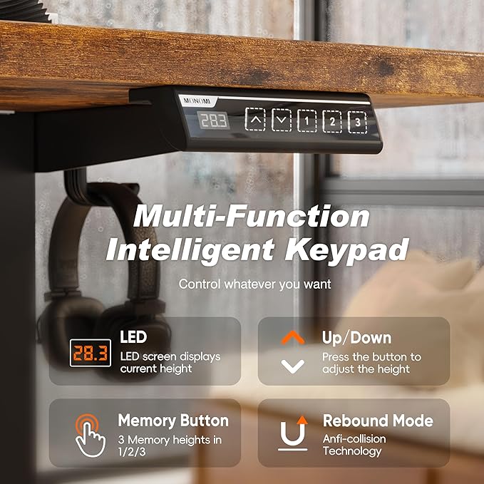 Monomi 86.6" Electric Standing Desk for Home Office - Large Adjustable Height Desk with 178 lbs Weight Capacity, 3 Memory Presets, Quiet Motor, Anti-Collision (Rustic Brown)