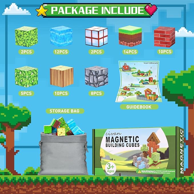 civan Magnetic Blocks Set 63pcs, Magnetic Building Blocks Construction Toys for Kids Boys & Girls Age 3-4 4-5 6-8, Stem Montessori Sensory Toys for Toddlers Fidget Toys