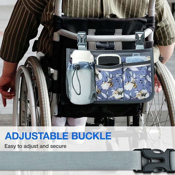 Wheelchair Bag, Walker Bag, Wheelchair Side Bag, Armrest Organizer Pouch with Cup Holder Attachment and Reflective Strip, Accessories for Most Wheelchairs, Walker, Rollators Purple-Malus