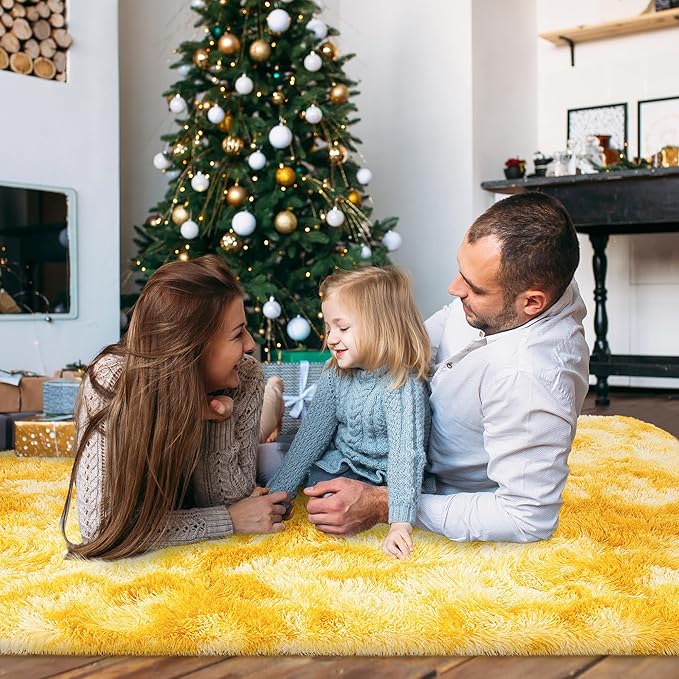 Xexsin Ultra Fluffy Area Rugs for Living Room Bedroom, 6x9 Fuzzy Large Living Room Rugs, Thick Shag Rug for Dorm, Soft Non Slip Kids Girls Boys Rug for Home Decor Aesthetic, Tie-Dyed Yellow