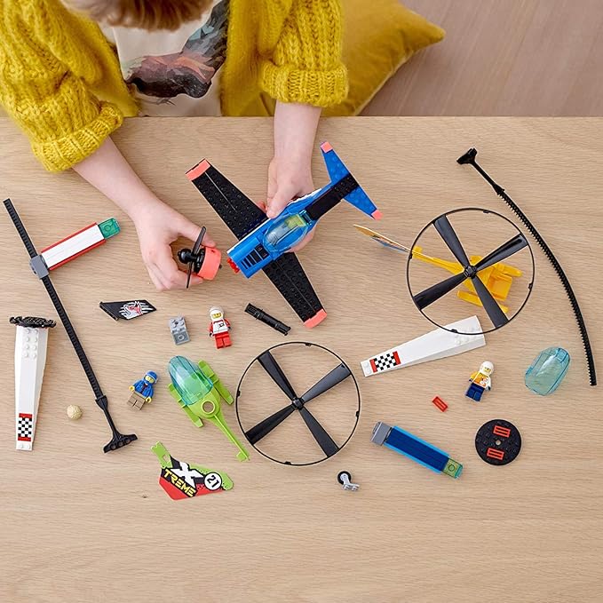 LEGO City Air Race 60260 Flying Helicopter Toy, Features 2 Ripcord Helicopters, Stunt Plane Aircraft Toy, 2 Pylons, Plus Rivera, Xtreme and Vitarush Pilot Minifigures (140 Pieces)