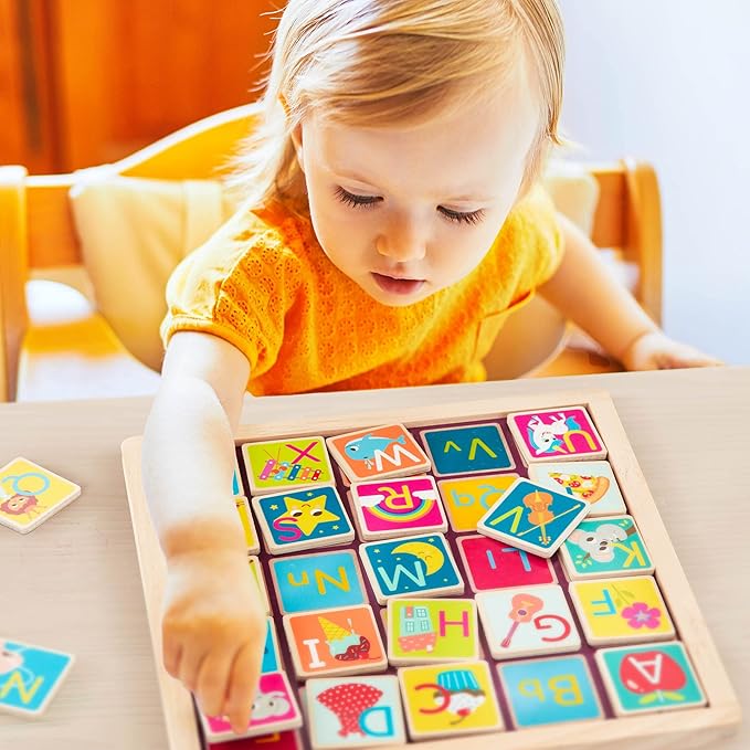 B. Toys- Magnetic Alphabetic- Wooden Alphabet Puzzle – Double-Sided Puzzle & Chalkboard – 26 Magnetic Letter Pieces – 2-in-1 Puzzle for Kids – 3 Years +