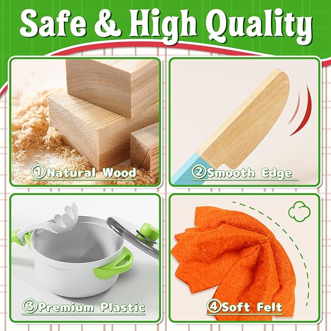 Lehoo Castle Play Food Sets for Kids Kitchen, Wooden Toys Play Kitchen Accessories with Pot and Pan, Pizza Toy Pretend Play for Toddlers 3-5, Realistic Pasta Felt Play Food Set, 3 Year Old Girl Gift