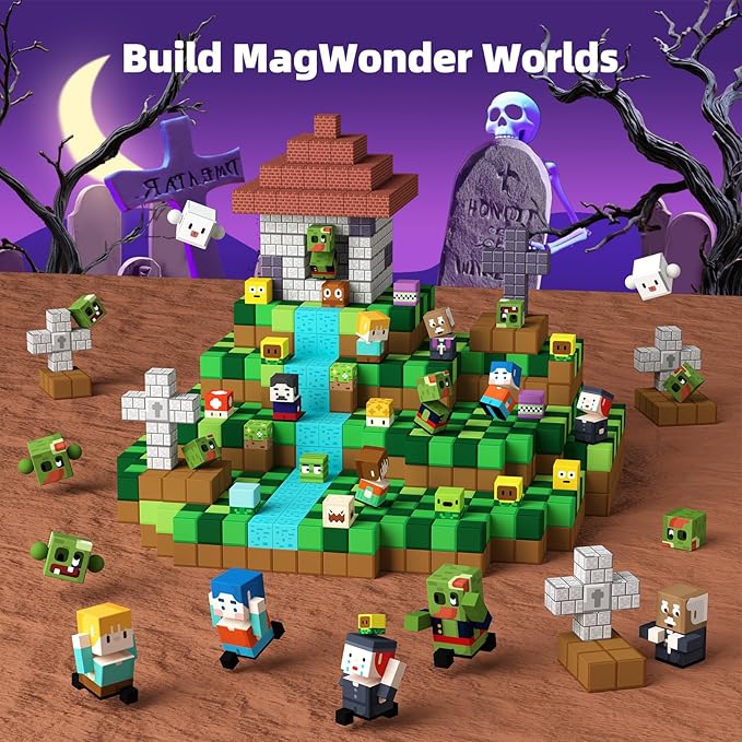 GobiDex 100PCS Magnetic Blocks Game-Based Kid Building Toys for Boys Girls 3+, Build MagWonder World with Zomblock Magnets Cubes, Upgraded STEM Game Sensory Gift for Christmas Birthday