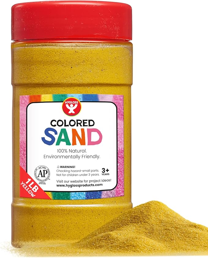 Hygloss Products Colored Play Sand - Assorted Colorful Craft Art Bucket O' Sand, Yellow, 1 lb