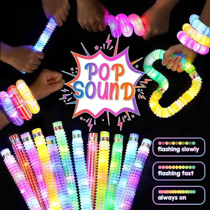 6 Pack Glow Sticks Party Favors Goodie Bags Stuffers for Kids, Light Up Pop Tubes Glow Party Supplies Glow Necklaces Bracelets, New Year Valentines Day Gifts Decorations 2025, Birthday Return Gifts