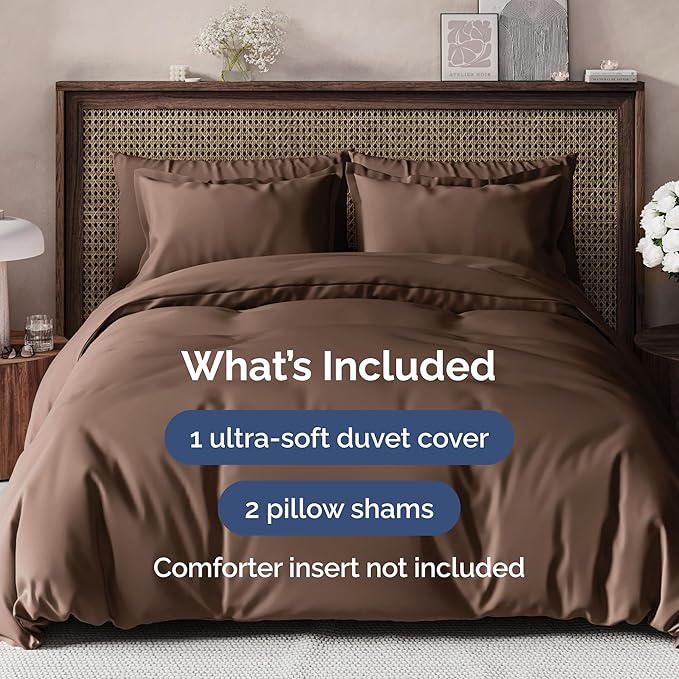 Duvet Cover Cal King Size Set - Extra Soft Cal King Size Duvet Cover 104 x 98 with 2 Pillow Shams - Hotel Luxury Easy Care & Fade Free w/Zipper Closures & Ties - Comfy Breathable Bedding Set (Brown)