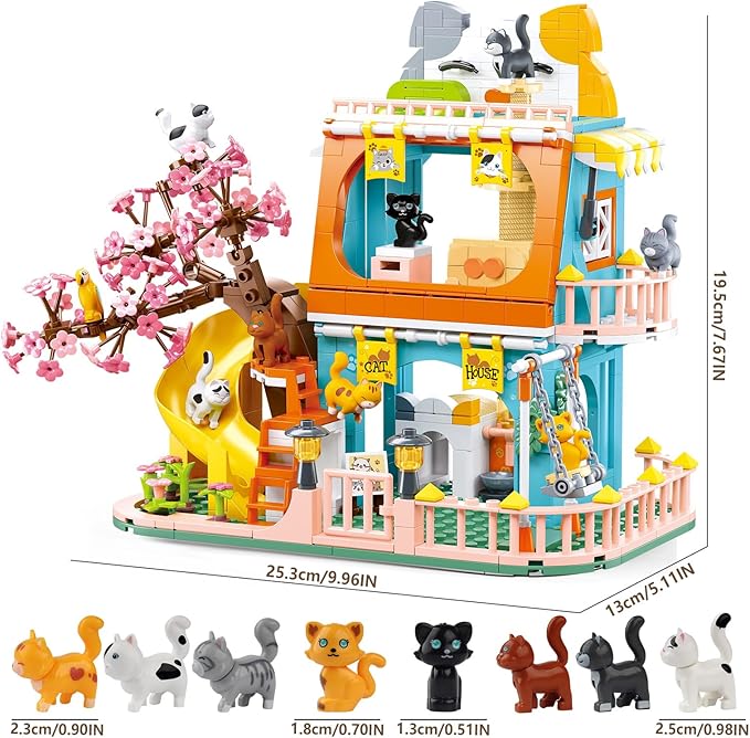 Cat House Toy Building Sets Include 8 Kittens of All Shapes Building Toys That Compatible with Lego Friends Sets for Girls 8-12 6-12 Year Old Creator Ideas Birthday Gift for Girl Boy 6+