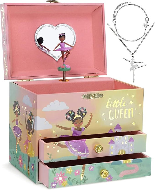 Jewelkeeper Ballerina Music Box & Little Girls Jewelry Set - 3 Ballerina Gifts for Girls - Little Queen Design - Ballerina Jewelry Box