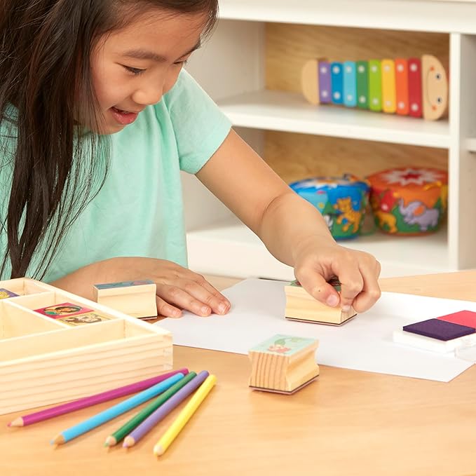 Melissa & Doug Disney Princess Wooden Stamp Set: 9 Stamps, 5 Colored Pencils, and 2-Color Stamp Pad
