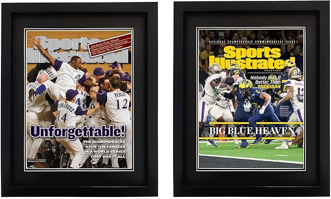 Goldfinch 2 Packs Sports Magazine Frames - Displays Measuring 8 x 10.5 Inches With Black Core Matting - Suitable for 1994-Current Collector's Edition Sports Magazines With Installed Hangers