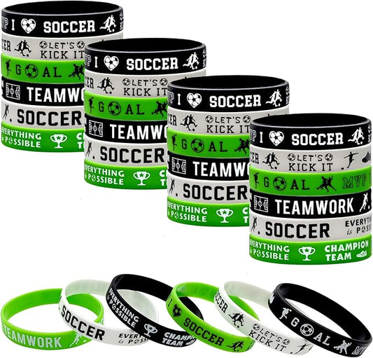24 Packs Soccer Silicone Bracelets Party Supplies Soccer Motivational Rubber Wristbands for Sport Themed Football Themed Birthday Baby Shower Party Favors Award Gift