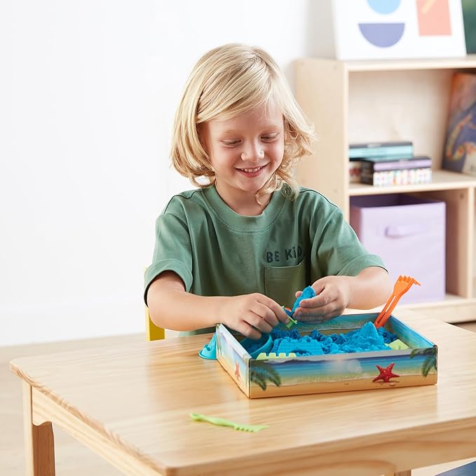 Amazon Basics 11 Piece Moldable Sensory Sand Toy Kit with Castle Molds and Tools, 3lbs Blue Color, for Kids Ages 3 and Up