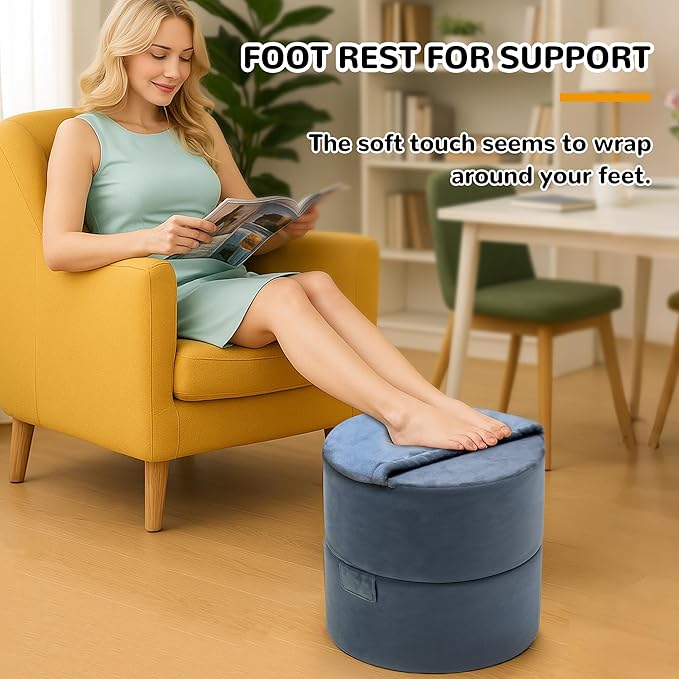 Eiury Foot Rest for Under Desk at Work – Extra Tall 2-Layer Adjustable Leg Support with Cozy Foot Pocket, High-Density Foam & Washable Dutch Velvet Cover for Short People, Office, Home & Gaming