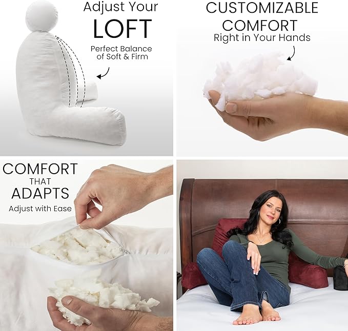 Husband Pillow Aspen Arizona Maroon, Reading Pillow Bed Rest Chair, Two-Sided Reversible Fabric, Large Lounge Cushion Adult Backrest with Arms, Comfy Back Support for Sit Sitting Up, Wash/Remove Cover