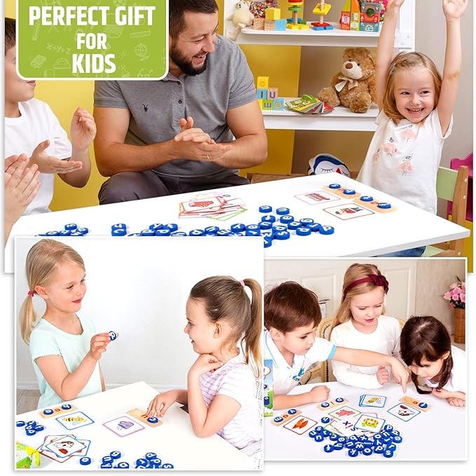Wooden CVC Word Spelling Games, Educational Toys for 3-6 Years Old Kids，Kindergarten Learning Activities, See and Spell Learning Toys for Kids 3-5