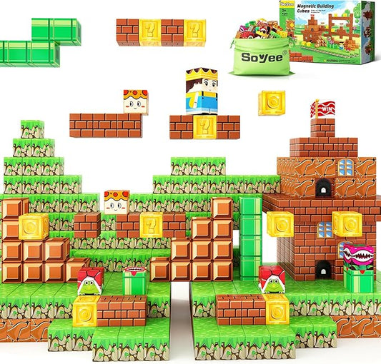 Magnetic Blocks Building Toys - Build Mine Magnet World Set Toddler Kids Sensory Toys for Boys & Girls Ages 3-5 5-7 8-12, 1'' Magnetic Cubes Game Easter Basket Stuffers for Boys