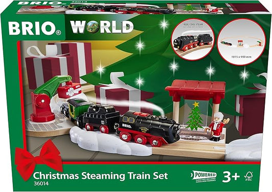 BRIO World – 36014 Christmas Steaming Train Set | 27-Piece Kid-Friendly Set | Age 3+ Compatible | FSC-Certified Beech Wood | Complements All BRIO Railway Sets & Accessories | Multicolor