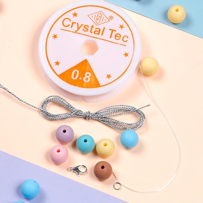 Incraftables Silicone Beads for Keychain Making – 120pcs Kit (6 Colors). Bulk Silicon Mix for Jewelry & DIY. 12mm Round Pieces with String, Silver Wire, Clasps & Organizer.