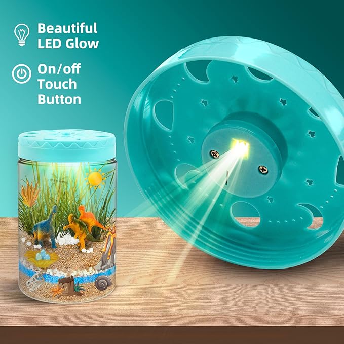 Light Up Dinosaur Terrarium Kit for Kids, Educational Science Kits Gardening Kit for Kids Boys and Girls, Creative Dinosaur Toys for Boys, Arts and Crafts for Kids Birthday Gifts for Ages 4 5 6 7 8-12