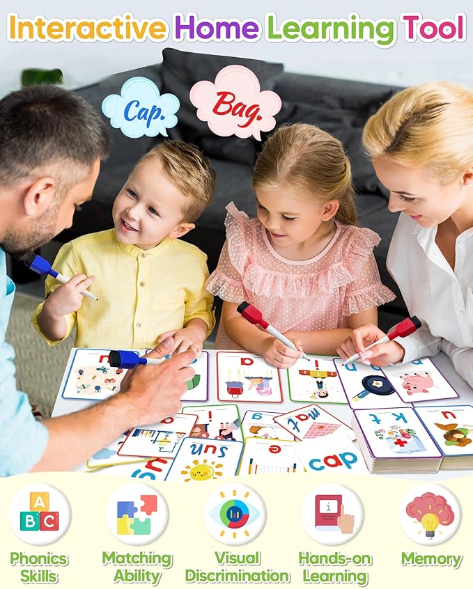 Gojmzo CVC Word Writing & Spelling Flash Cards, Preschool Learning Toddler Activities, Kindergarten Homeschool Supplies, Sight Words Reading Game, Montessori Educational Toys for 3 4 5 6 Year Old Kids