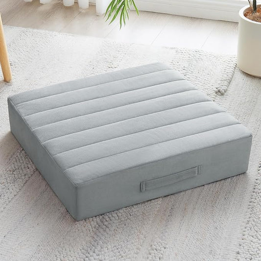 22 inches Floor Pillow for Adults - Large Meditation Cushion with Thick Foam & Soft Tufted Cover - Premium Outdoor Square Floor Cushion Seat - Yoga Pillows for Sitting On Floor - Light Gray