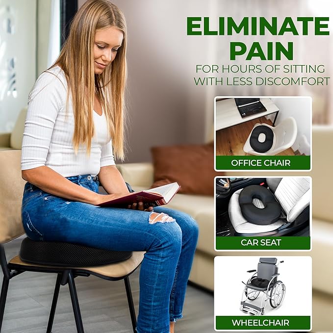 Donut Gel Sitting Pillow - Orthopedic Memory Foam for Tailbone Pain, Hemorrhoid, Bed Sores, Postpartum, Prostate, Coccyx & Sciatica Pain