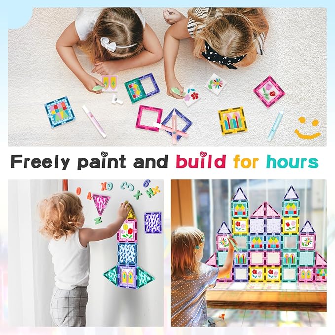 Magnetic Tiles DIY Window Arts and Craft Kit Kids Games Montessori Toys Toddler Kids, Magnet Building Blocks Set for Preschool Learning Classroom STEM Sensory Toys Gift for 3+ Year Old Boys and Girls