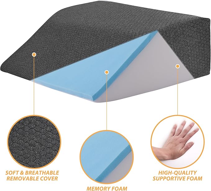 Bedluxe Leg Elevation Pillows, Leg Pillows for Sleeping, Cooling Gel Memory Foam Top, Wedge Pillow for Legs, Leg Wedges for Circulation, Swelling, After Surgery - Removable Cover (8 Inch, Black)