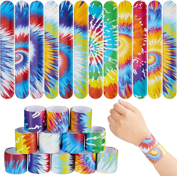 Lewtemi 48 Pcs Tie Dye Slap Bracelets Tie Dye Party Favors, Colorful Tie Dye Wristbands Bracelets for Kids Boys and Girls, Goodie Bag Fillers, Carnival Prize, Party Decorations(Classic Style)