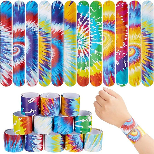 Lewtemi 48 Pcs Tie Dye Slap Bracelets Tie Dye Party Favors, Colorful Tie Dye Wristbands Bracelets for Kids Boys and Girls, Goodie Bag Fillers, Carnival Prize, Party Decorations(Classic Style)