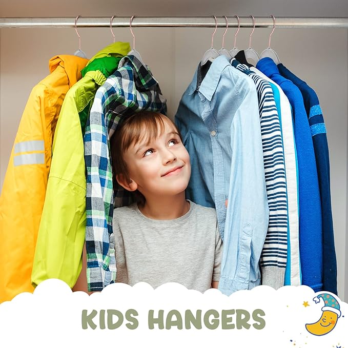 HOUSE DAY Velvet Kids Hangers 60 Pack, Premium Childrens Hangers for Closet, Ultra Thin Cute Hangers Kids Clothes Hanger, Non Slip Kids Felt Hangers 14 Inch, Small Hangers for Kids Clothes, Grey