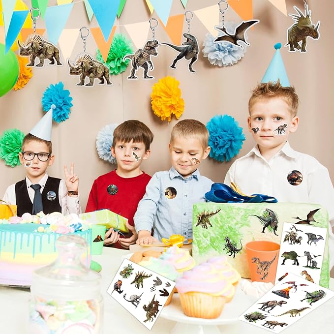 60PCS Realistic Dinosaur Party Favors Set include 36Pcs Dinosaur Temporary Tattoos Stickers, 24Pcs Dinosaur Slap Bracelet for Forest Dinosaur Dino Party Favors Prehistoric Dinosaur Themed Supplies