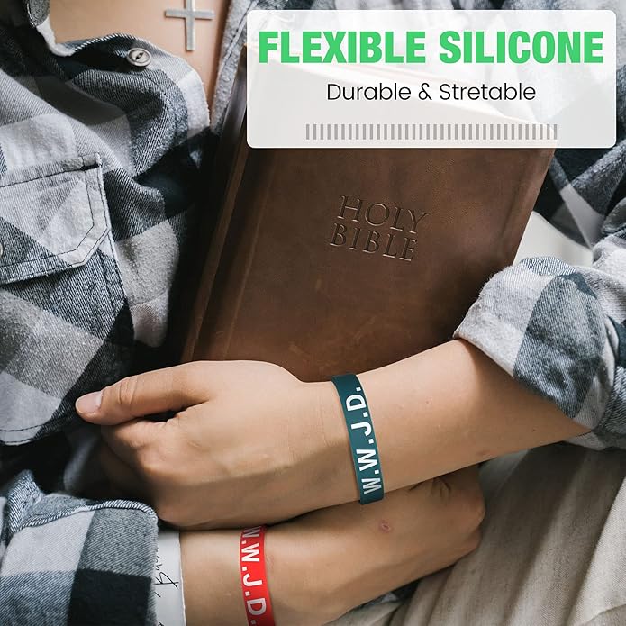 Jadive 20 Pcs WWJD Rubber Bracelets What Would Jesus Do Silicone Wristbands for Women Men Jesus WWJD Inspirational Bracelet Motivational Bracelet Religious Christian Party Favors Gifts