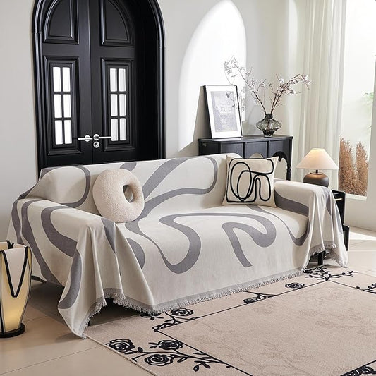 MYSKY HOME Boho Couch Cover Super Soft Couch Covers for 2-3 Cushion Couch Sofa, Modern Grey Jacquard Sofa Slipcover Loveseat Futon Cover, Couch Covers for Sectional Sofa, 71" x 134", Grey Curve