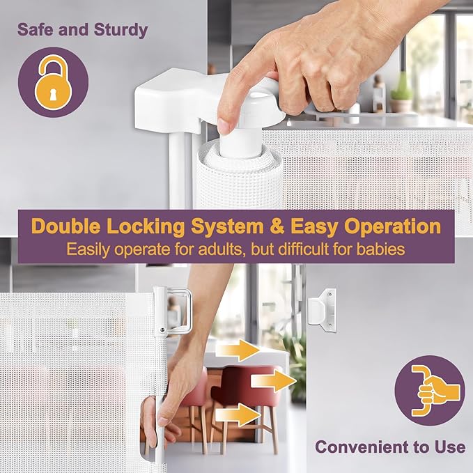 42" Tall X 200" Extra Wide Retractable Baby Gates, Extra Tall Dog Gate for Wide Openings, Extra Long Baby Gate for Doorways Extra Tall Mesh Gate for Pets Indoor Tall Baby Gate Outdoor Deck Gate, White