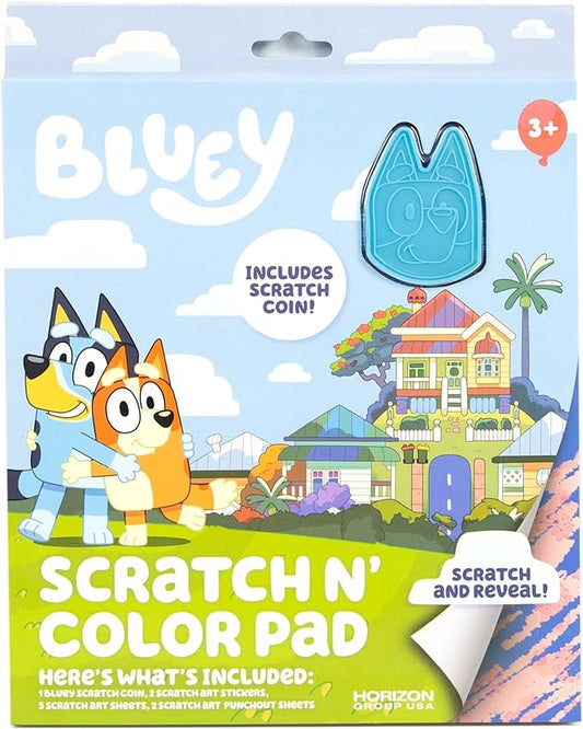 Bluey Scratch ‘n Color Pad, 9-Page Activity Coloring Book, Includes Scratch Art, Stickers for Kids, Bluey Toys, On the Go Activity Playset, Bluey Toys for Toddlers 1-3, Great Gift for Kids Ages 3 & Up