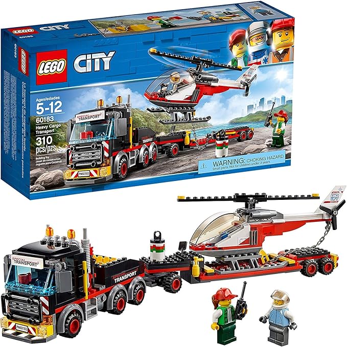 EGO City Heavy Cargo Transport 60183 Toy Truck Building Kit with Trailer, Toy Helicopter and Construction Minifigures for Creative Play (310 Pieces)