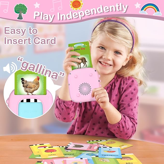 Pocket Speech Therapy Toys for 1 2 3 4 5 Years, Bilingual Spanish English 224 Sight Words Toddler Flash Cards Preschool Learning materialsToy, Montessori Autism Sensory Toys, Birthday Gifts for Girls